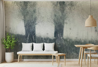 An artistic delicate tree mural on minimalist wallpaper.