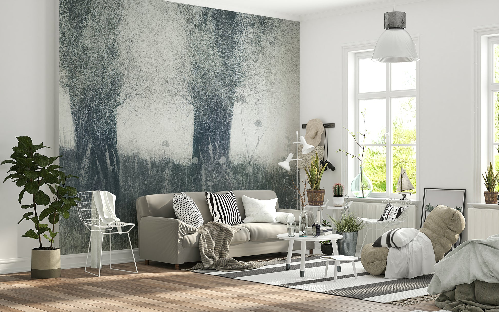 A beautiful wide-angle wall mural of a dreamy wood.