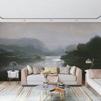 A calming serene forest wallpaper mural that defines a space.