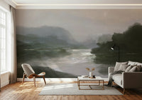 A graceful subtle fog texture wall mural in cool, natural tones.