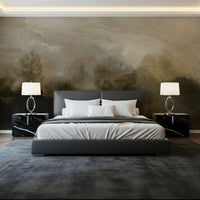 A beautiful serene forest wallpaper mural with subtle mist.