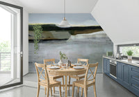 A graceful subtle pattern wall mural in cool, neutral tones.