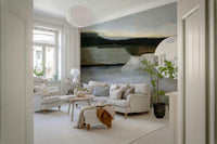 A beautiful subtle abstract wallpaper mural with a hazy, distant horizon line.