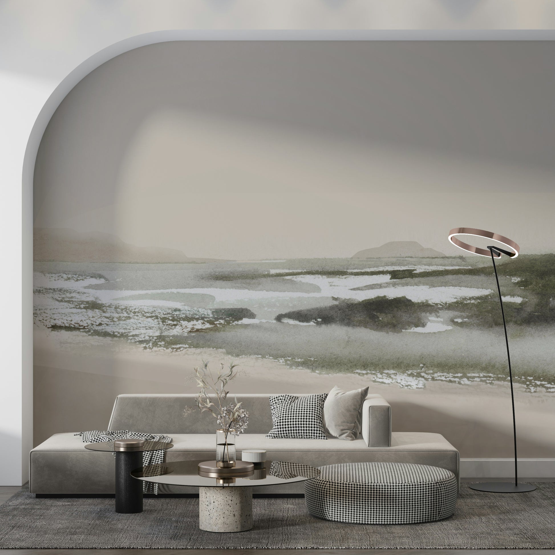 An artistic nature seascape mural for home decor.