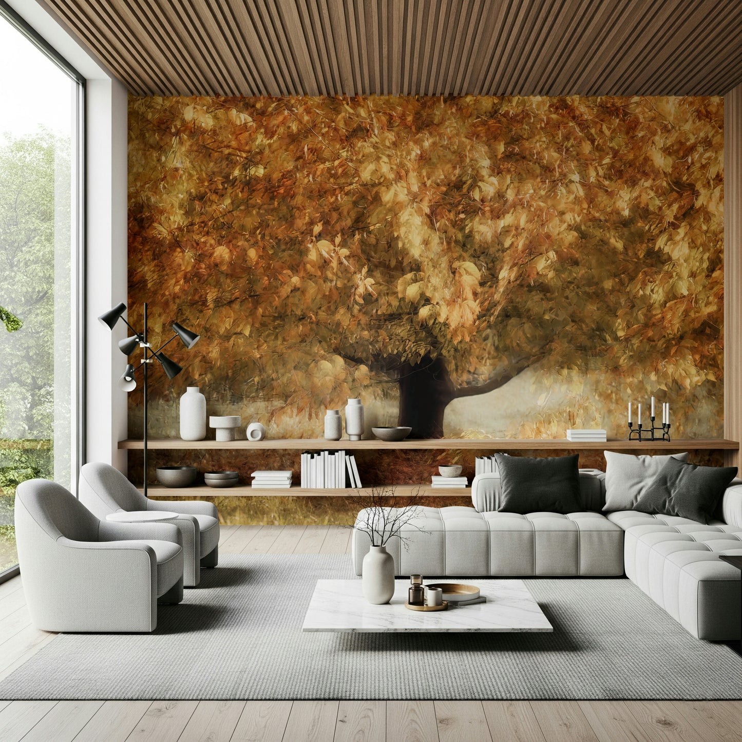A serene subtle foliage wall mural for your decor.