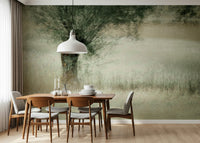 A graceful subtle pattern wall mural in cool, natural tones.