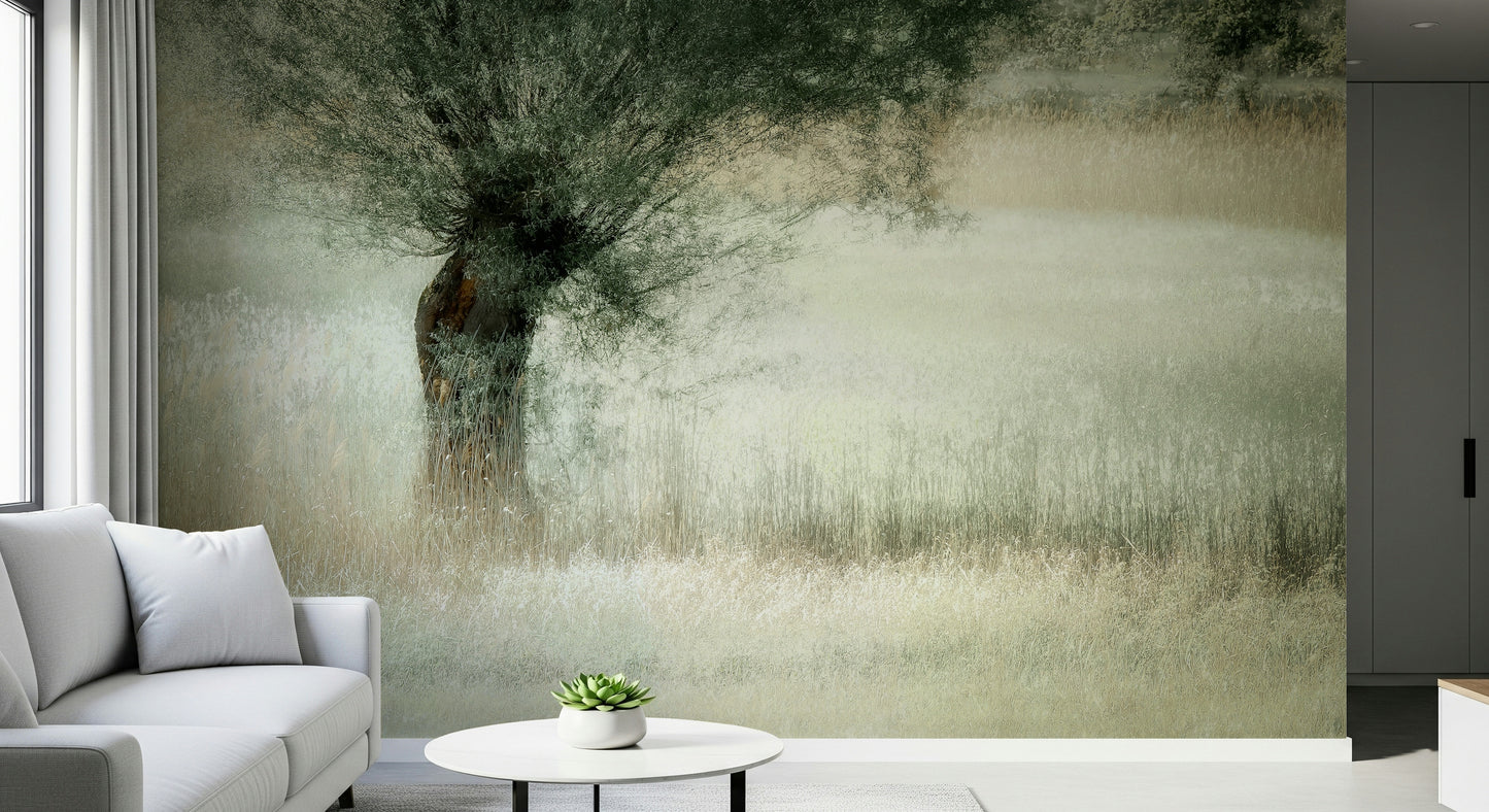 A contemplative gentle landscape wallpaper mural for a feature wall.