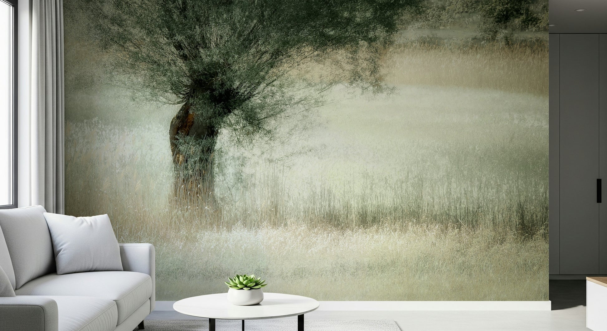 A contemplative gentle landscape wallpaper mural for a feature wall.