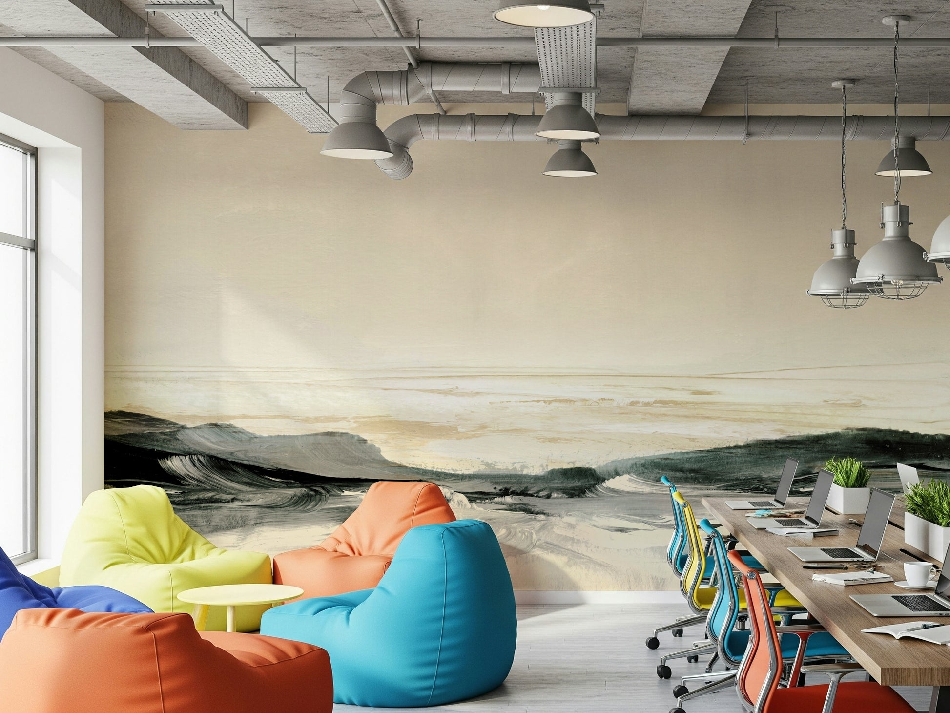 A contemplative gentle wave wallpaper mural for a feature wall.