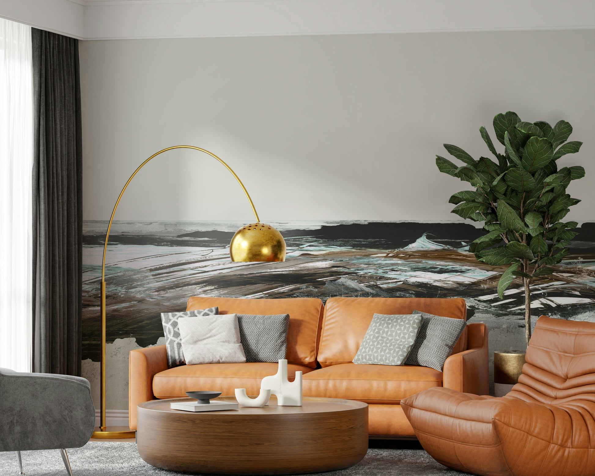 A contemplative gentle wave wallpaper mural for a feature wall.