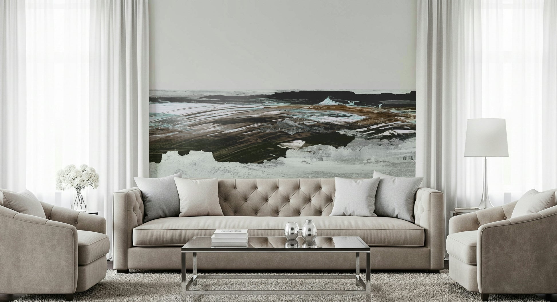An artistic nature seascape mural for home decor.