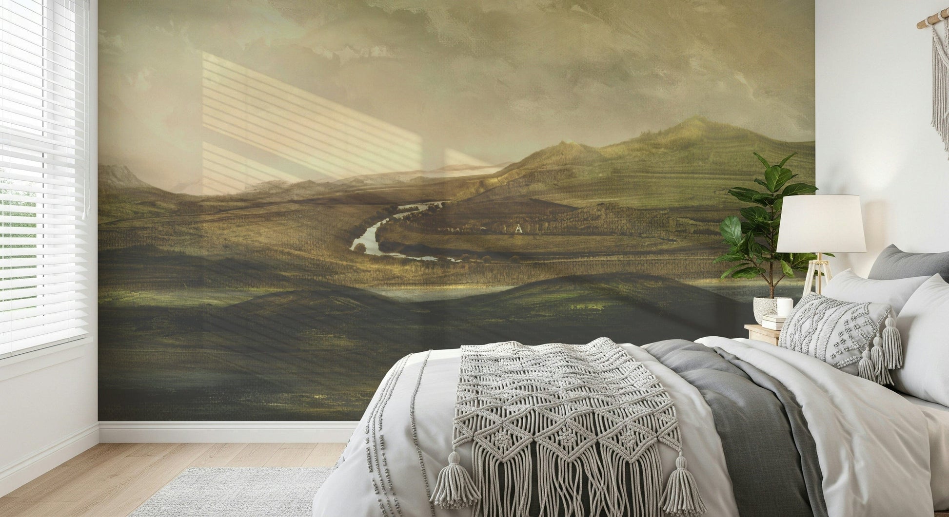 A contemplative gentle design wallpaper mural for a feature wall.