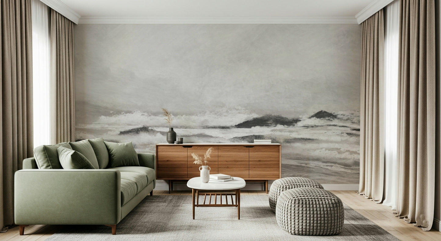 A contemplative gentle wave wallpaper mural for a feature wall.