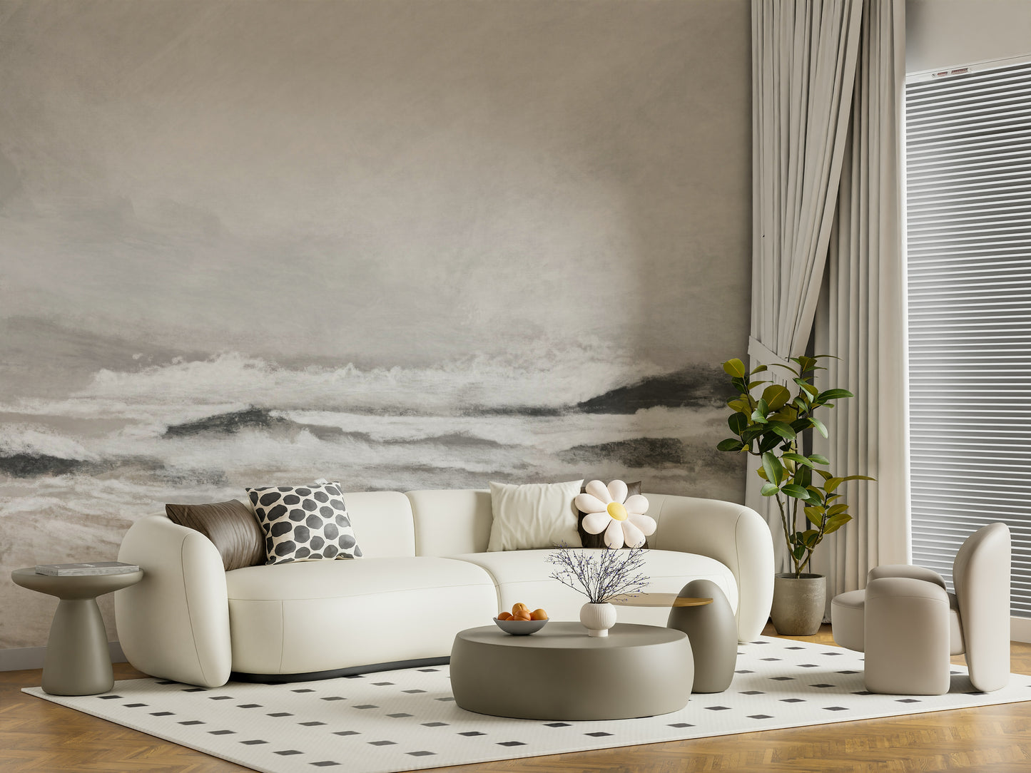 An artistic nature seascape mural for home decor.