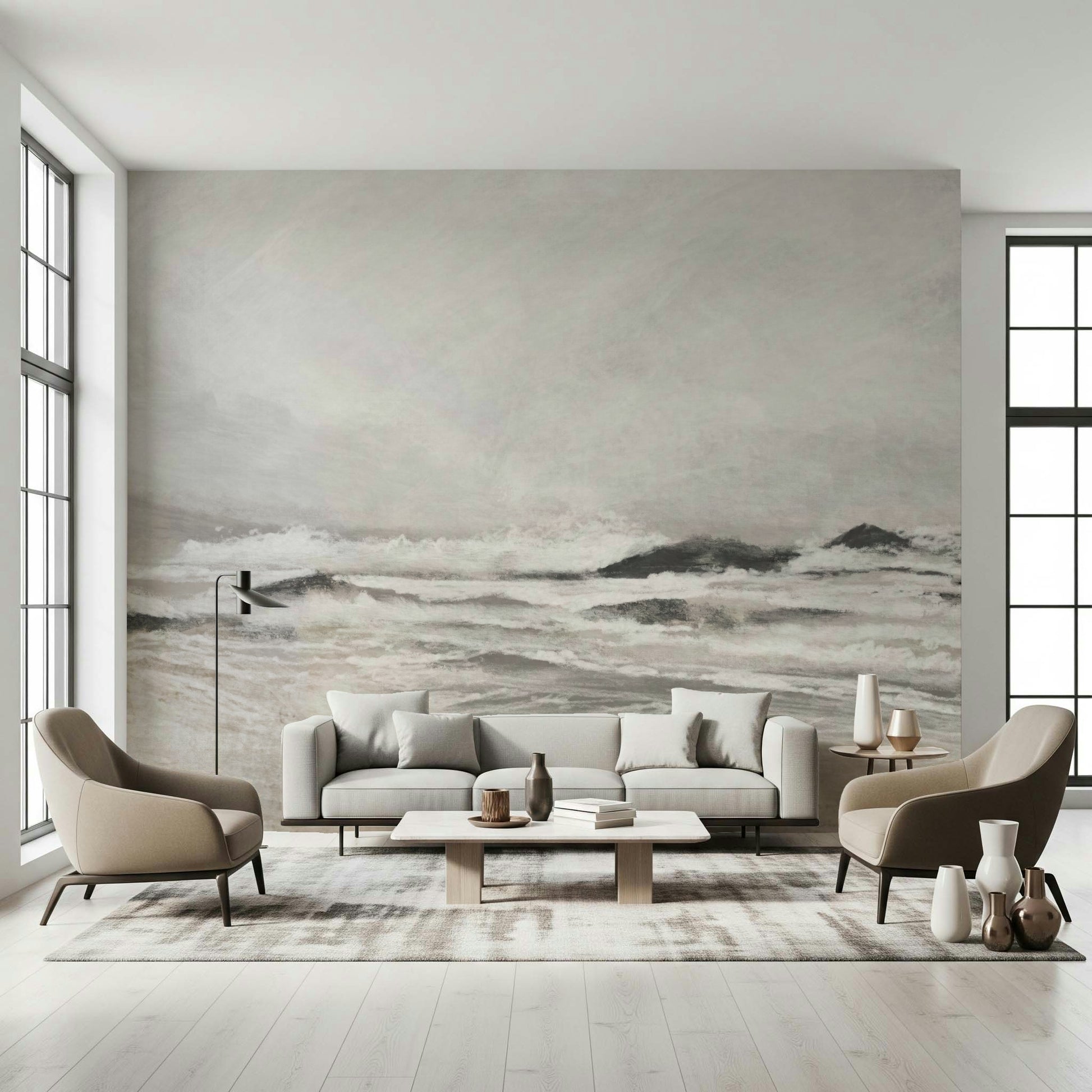 A serene abstract seascape wall mural for tranquil decor.