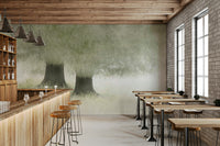 An artistic soft focus mural on minimalist wallpaper.
