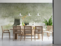 A peaceful modern abstract mural on decorative wallpaper.