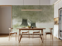 A calming abstract design wallpaper mural that defines a space.