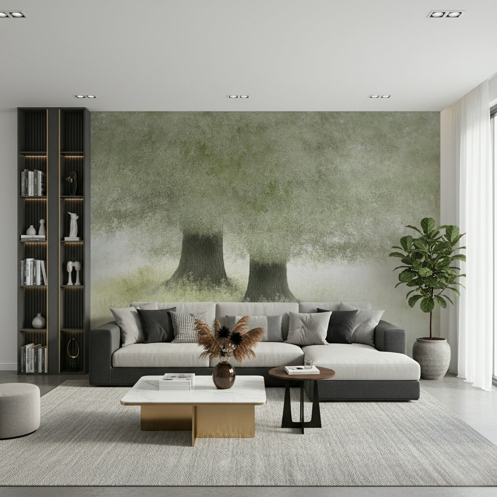 A graceful subtle pattern wall mural in cool, natural tones.