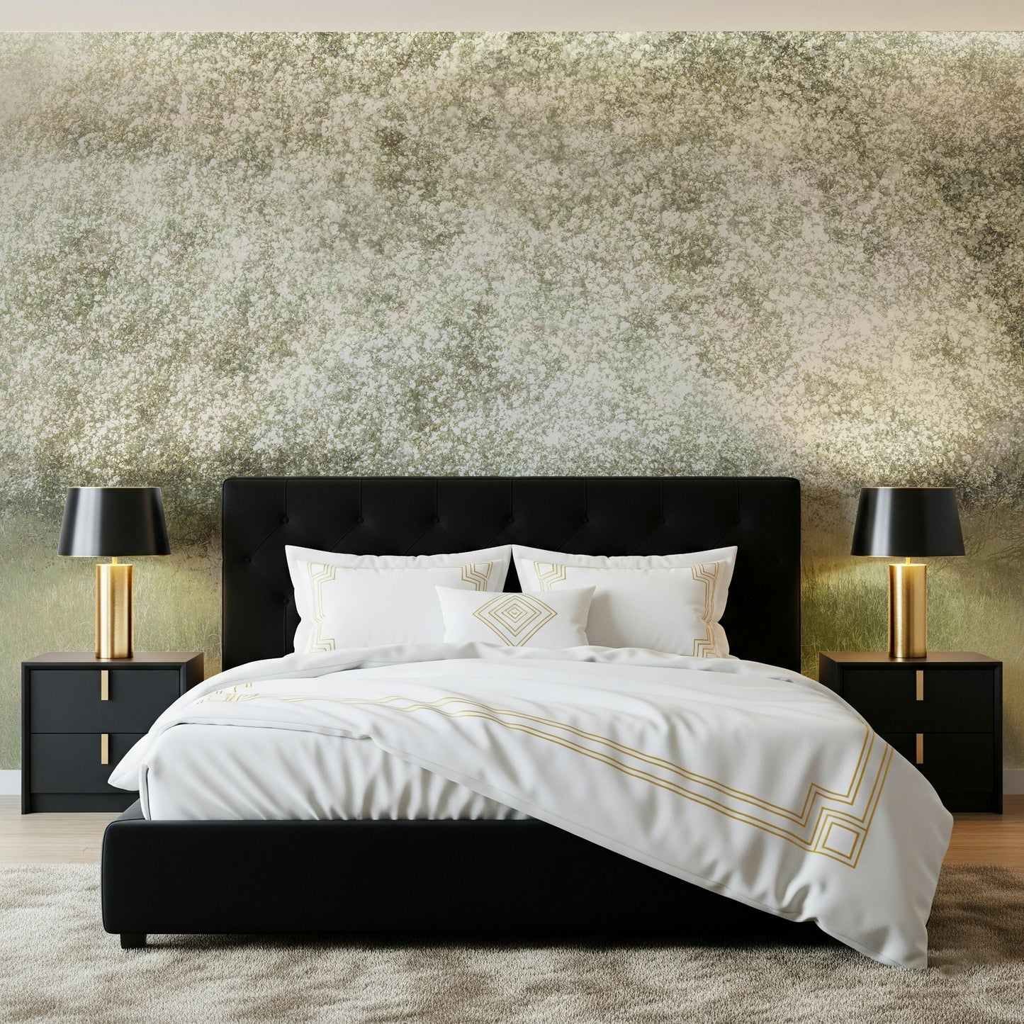 A calming floral design wallpaper mural that defines a space.