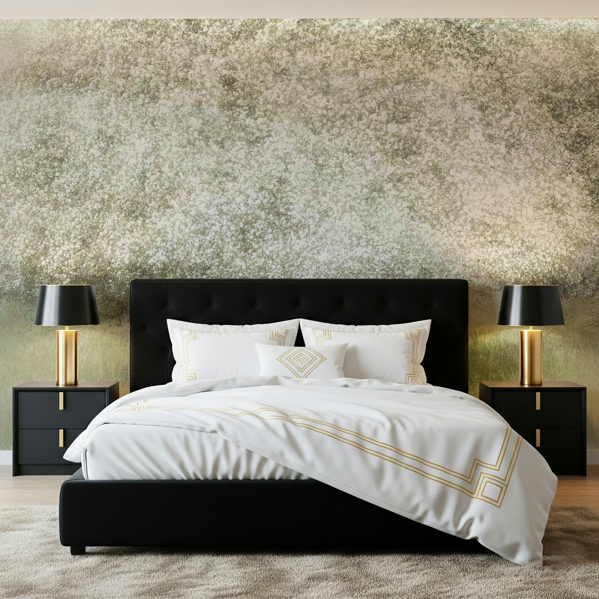 A calming floral design wallpaper mural that defines a space.