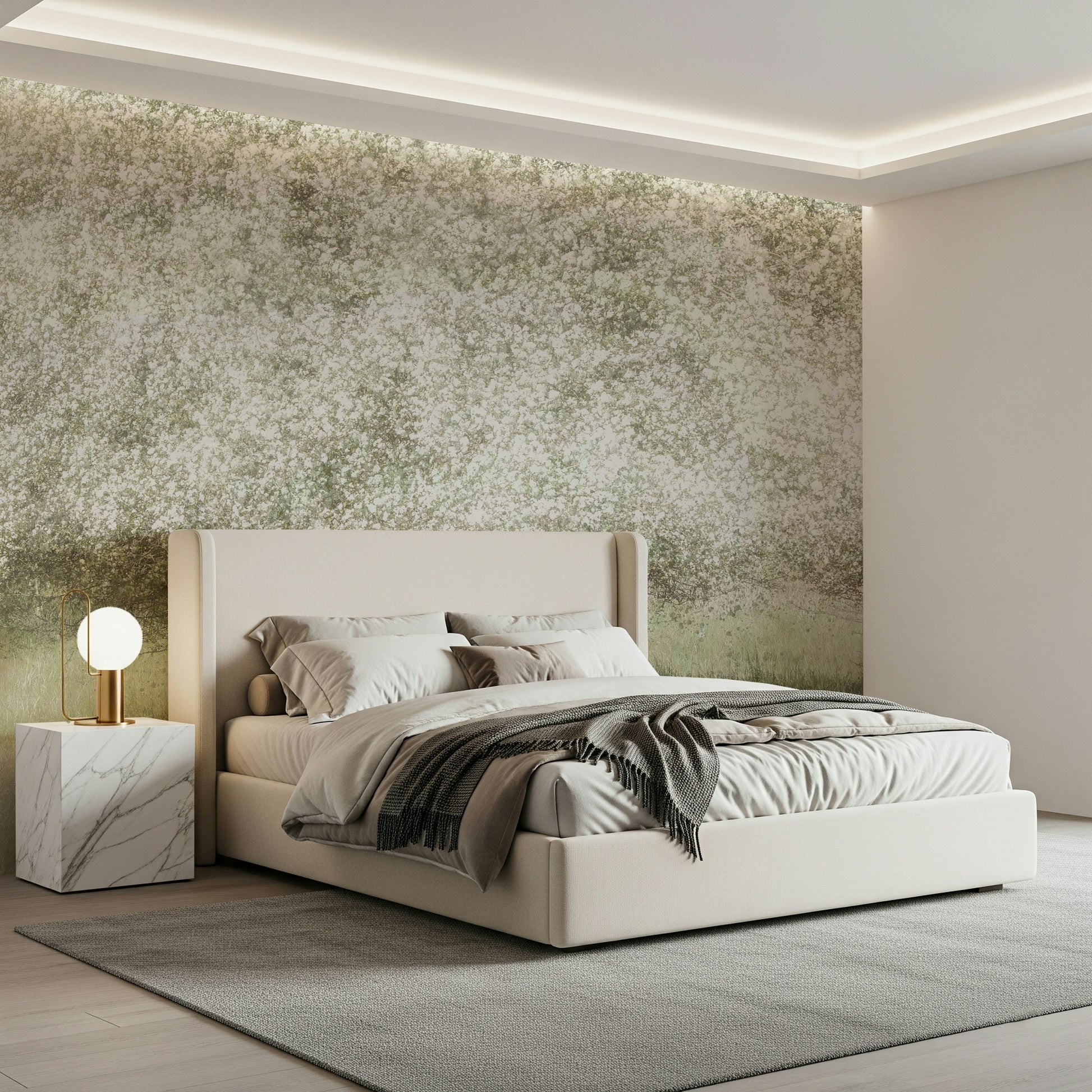 A contemplative floral pattern wallpaper mural for a feature wall.