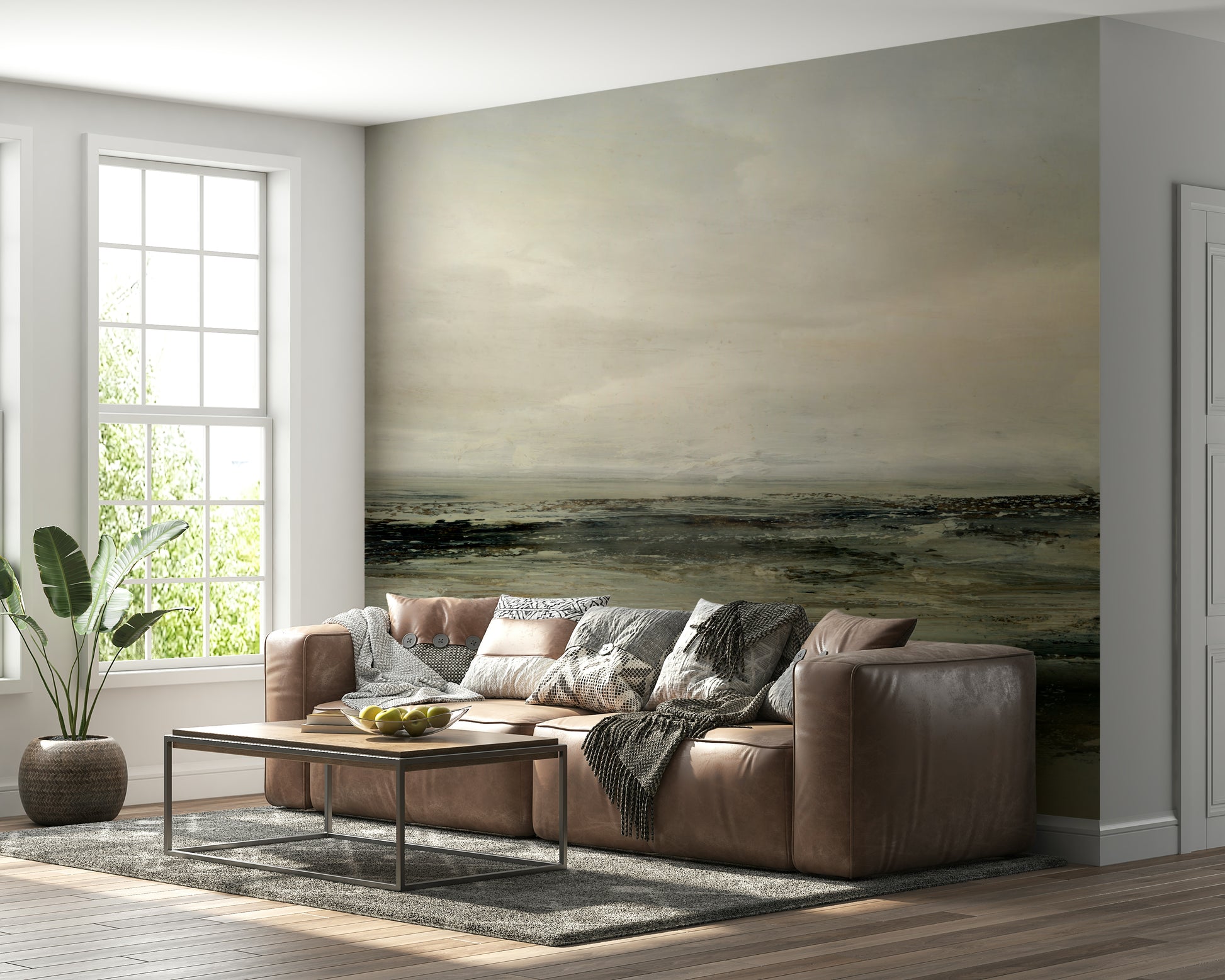 An artistic nature seascape mural for home decor.