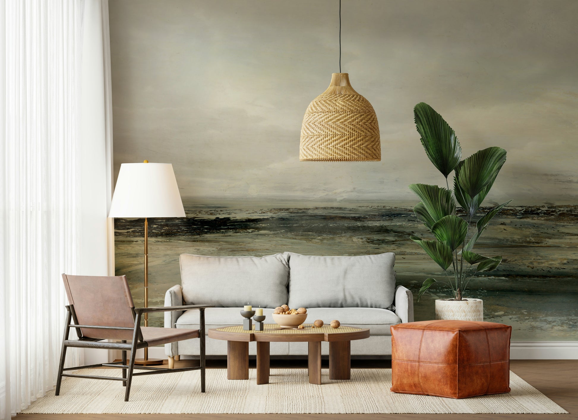 A calming underwater design wallpaper mural that defines a space.