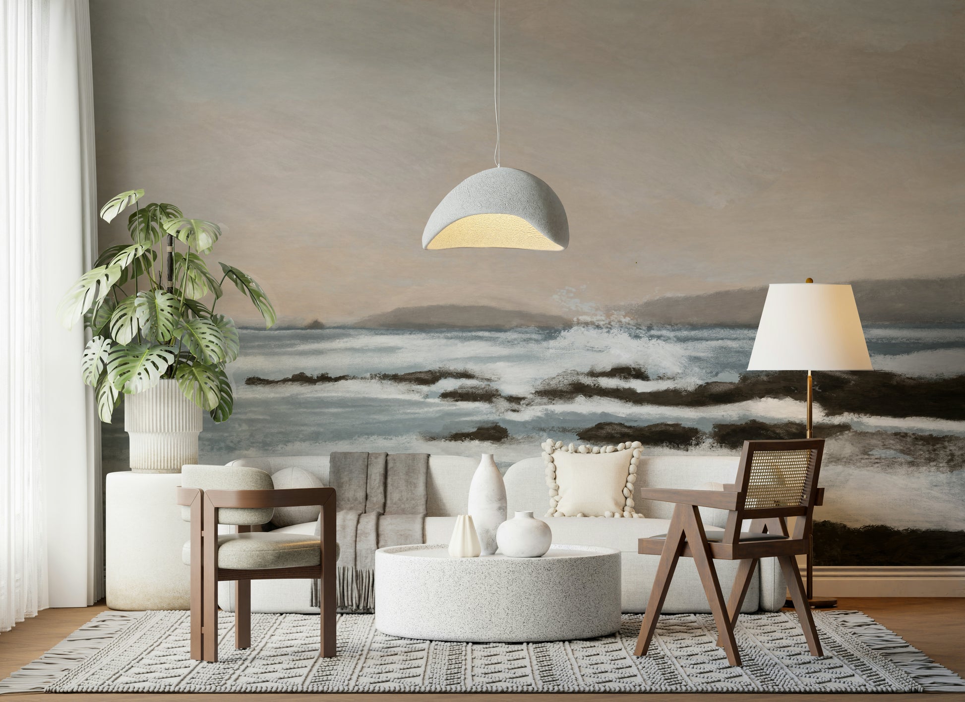An artistic nature seascape mural for home decor.