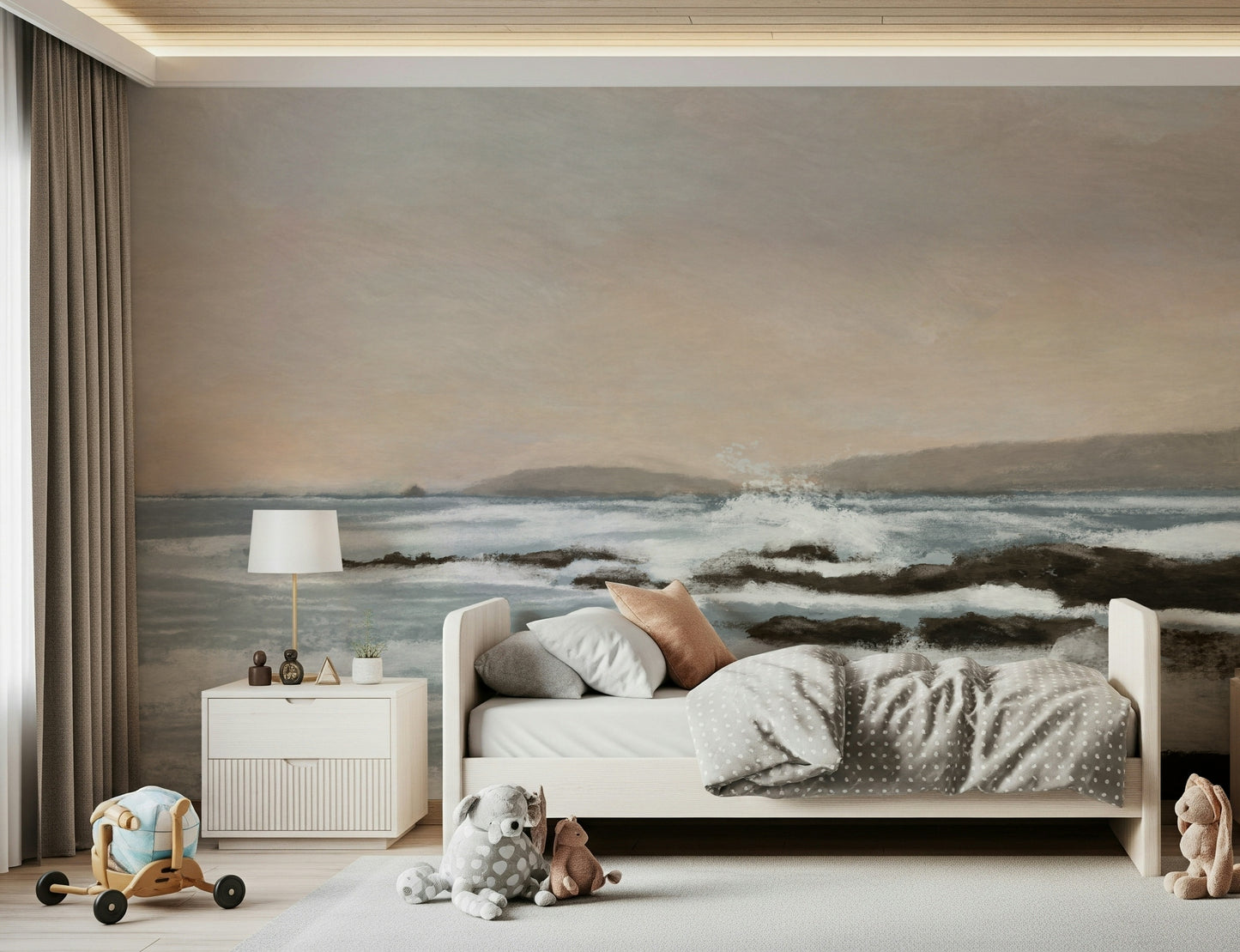 A calming underwater design wallpaper mural that defines a space.
