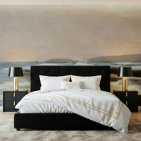 A peaceful modern abstract mural on decorative wallpaper.