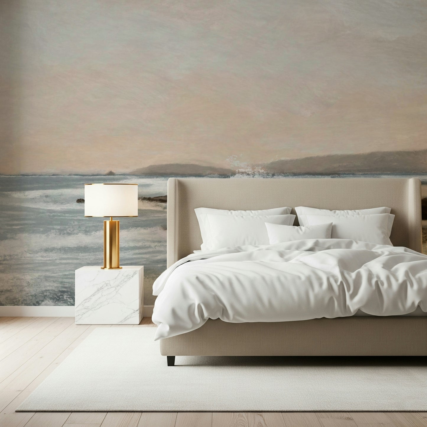 A graceful subtle pattern wall mural in cool, tranquil tones.