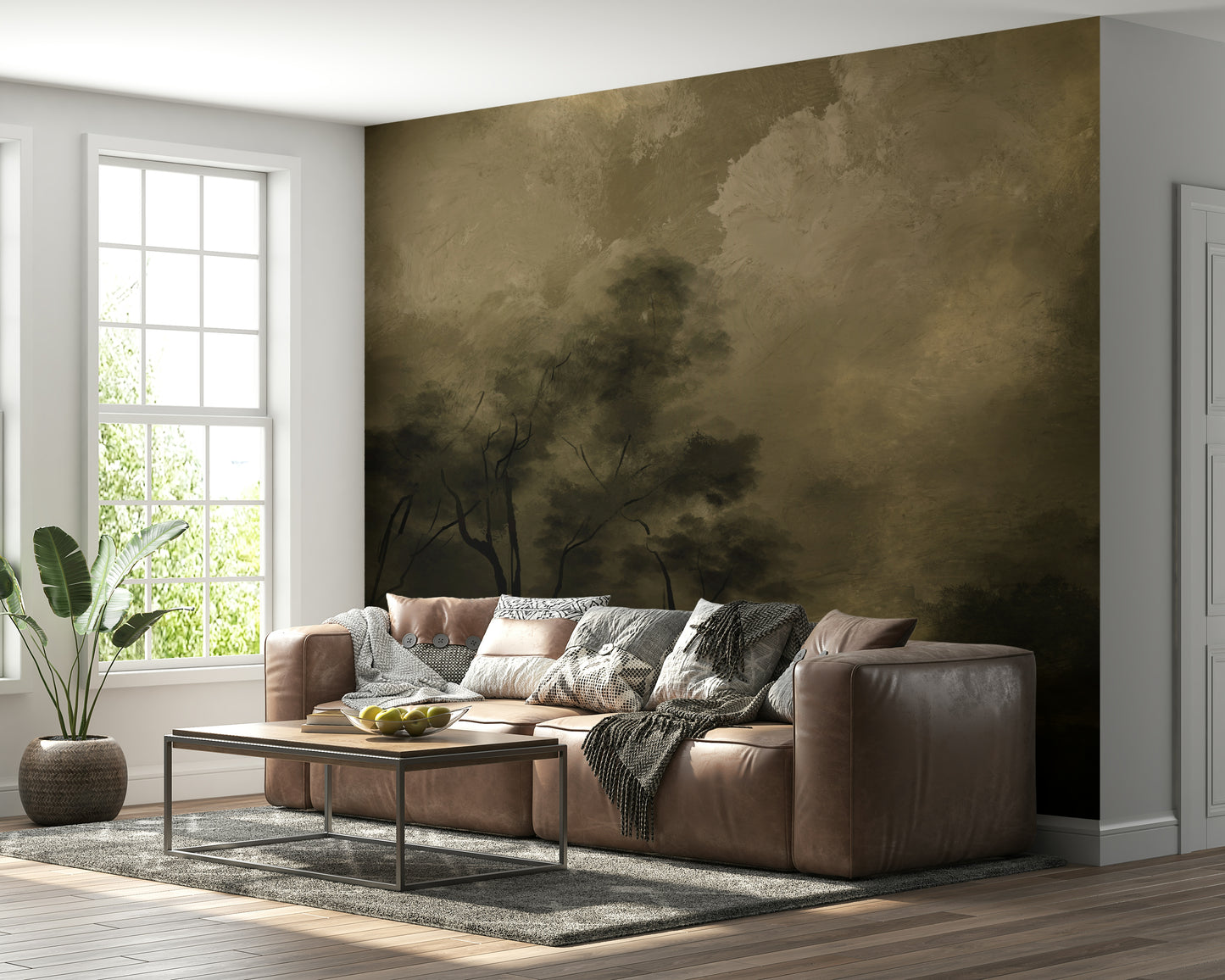 A beautiful abstract gradient wallpaper mural in warm, golden twilight tones.