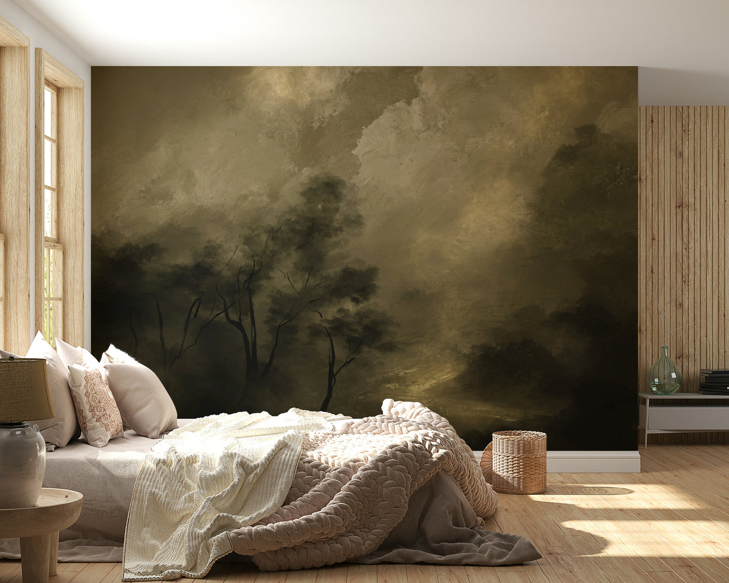 An artistic minimalist form mural for home decor.