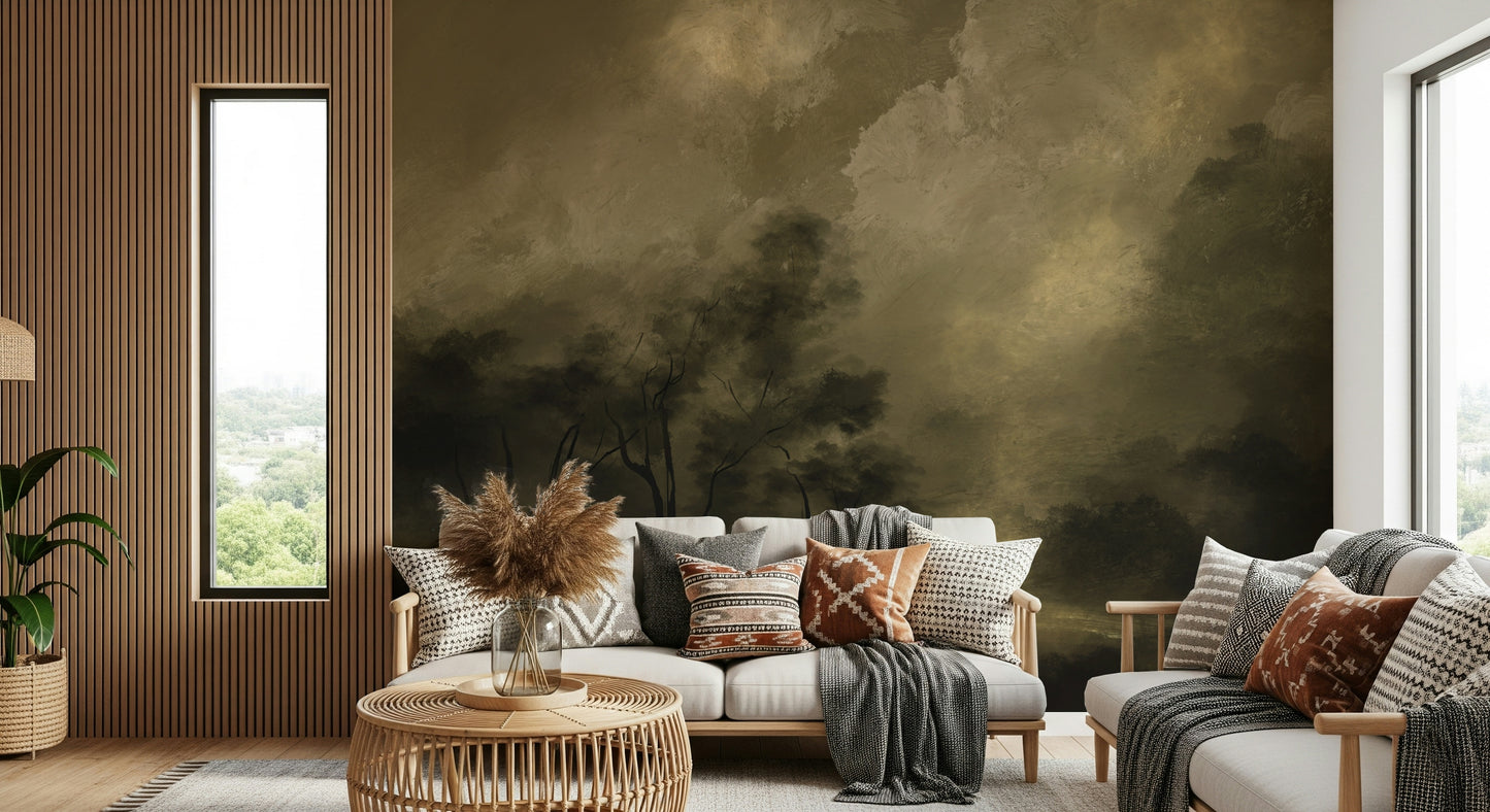 A contemplative gentle light wallpaper mural for a feature wall.