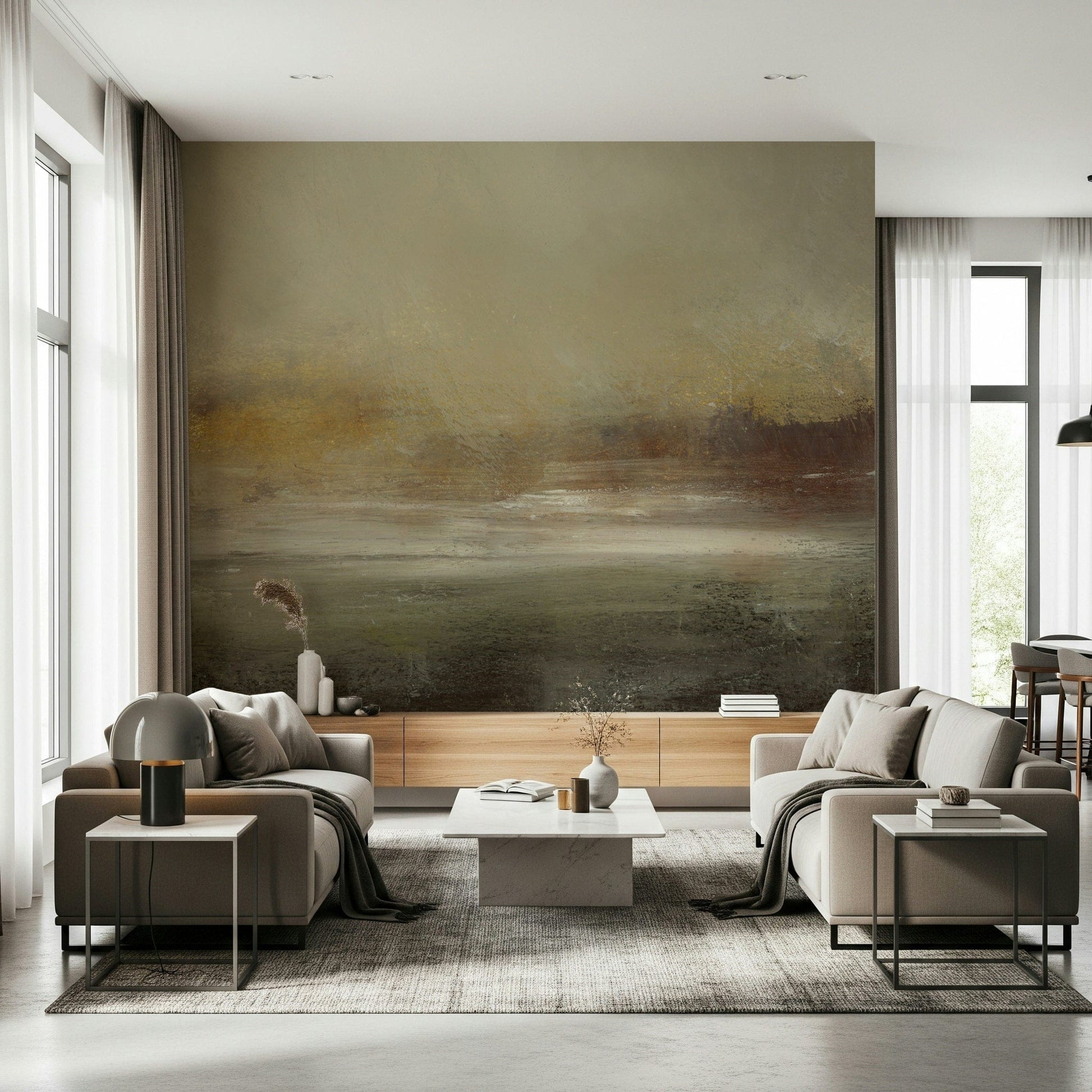 A contemplative gentle design wallpaper mural for a feature wall.