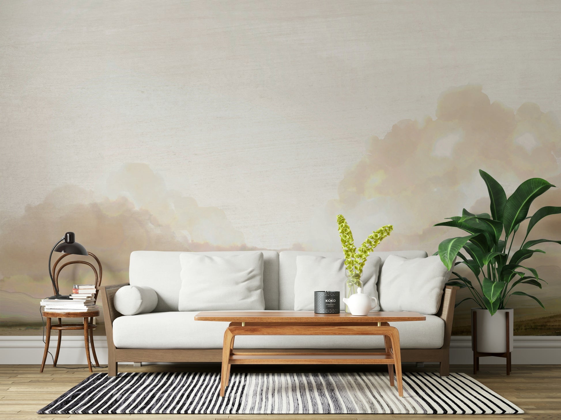 A contemplative gentle design wallpaper mural for a feature wall.