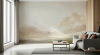 A peaceful open vista mural on decorative wallpaper.