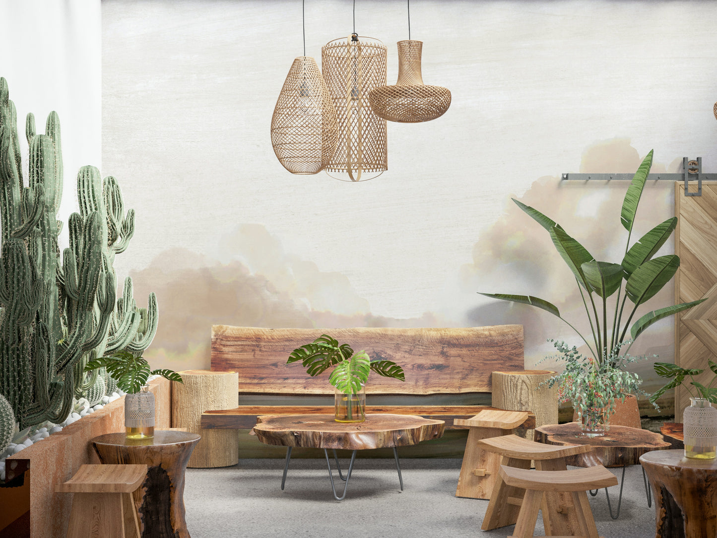 An artistic soft focus mural on minimalist wallpaper.