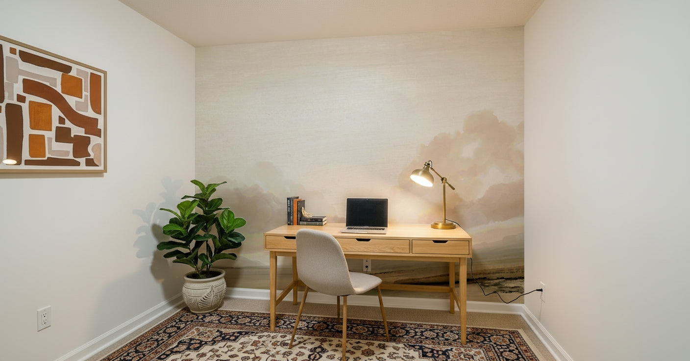 A graceful subtle pattern wall mural in cool, tranquil tones.