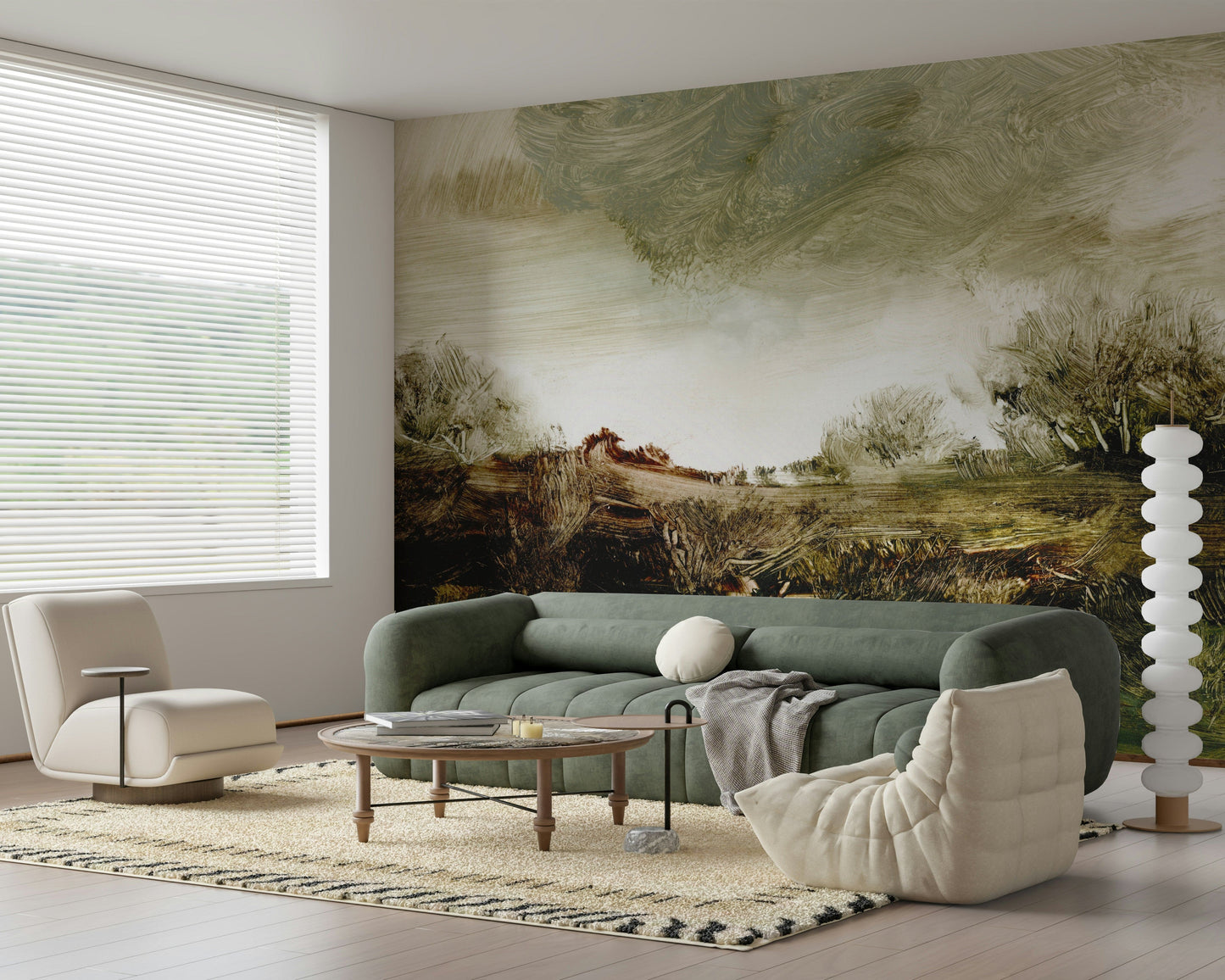 A graceful subtle pattern wall mural in cool, tranquil tones.