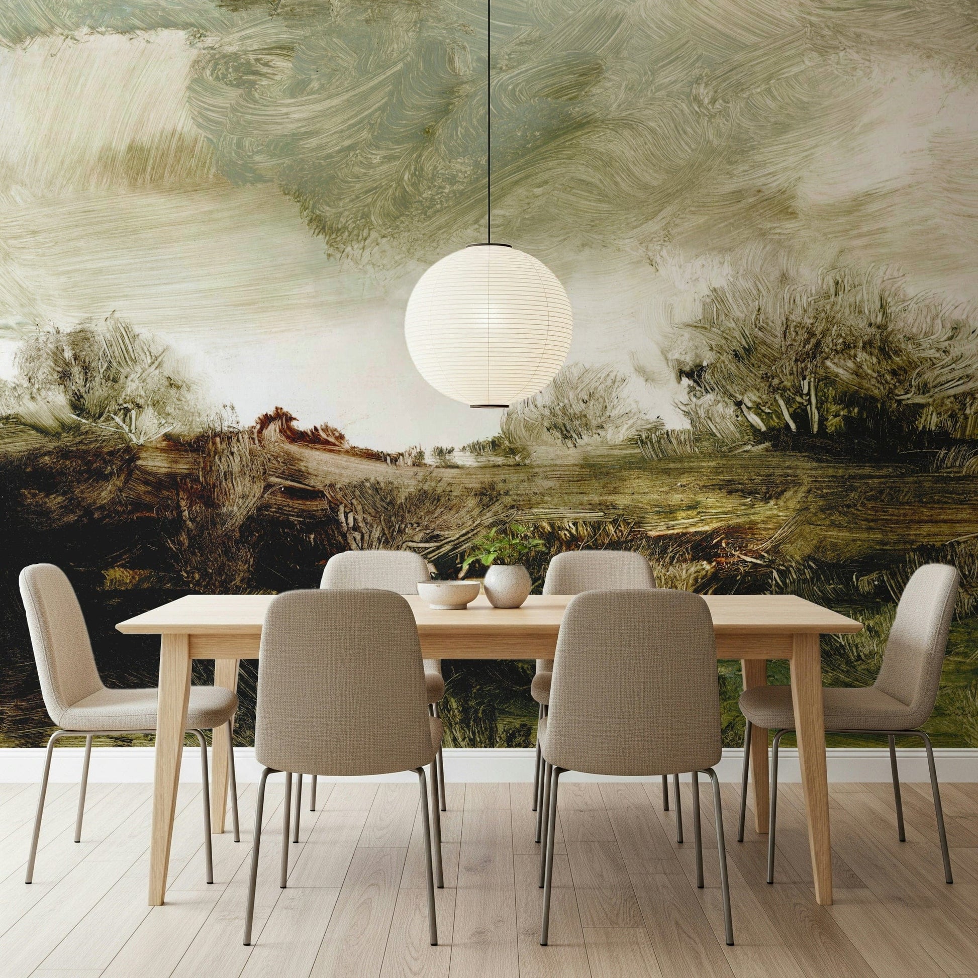 A beautiful modern art wall mural of rolling hills.