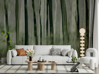 A peaceful woodland vista mural on decorative wallpaper.