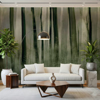 A calming serene forest wallpaper mural that defines a space.