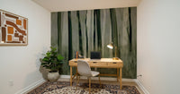 A graceful subtle tree wall mural in cool, natural tones.