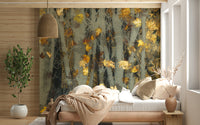 A beautiful wide-angle wall mural of an opulent wood.