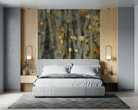 A graceful subtle leaf wall mural in rich, golden tones.