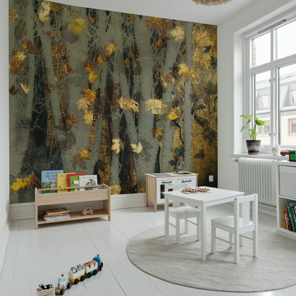 A calming serene forest wallpaper mural that defines a space.