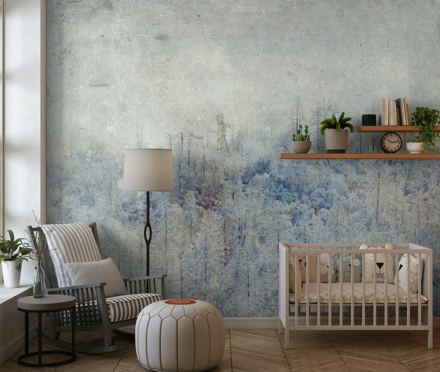A contemplative gentle frost wallpaper mural for a feature wall.