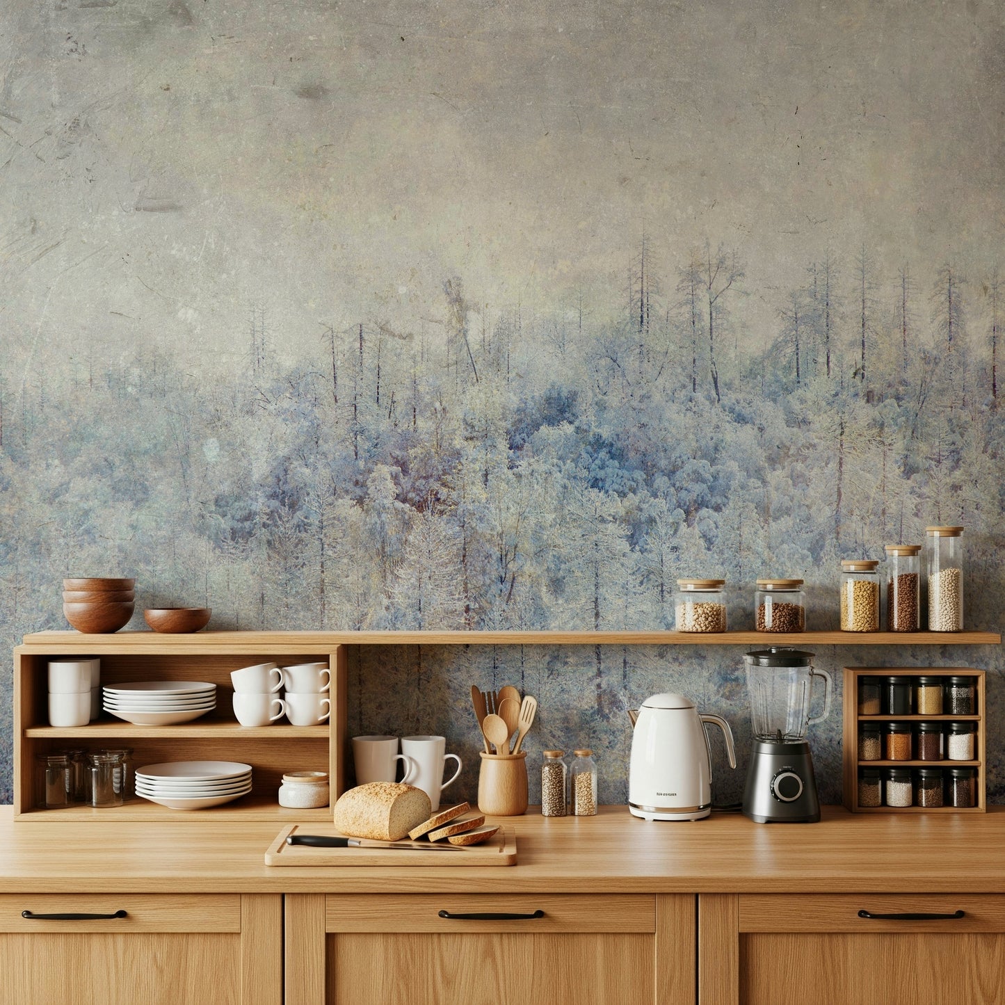 A serene winter woods wall mural for your decor.